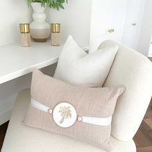 Load image into Gallery viewer, Luxe palm tree cushion in a natural colour cushion cover.
