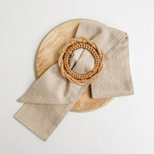 Load image into Gallery viewer, Natural sash with rattan buckle to be used as a cushion accessory, perfect for a classic or traditional style cushion or home.
