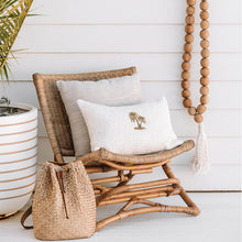 Load image into Gallery viewer, Cream and brass palm tree Cushion is a beautiful decorative cushion that will enhance your resort style home or tropical interior.

