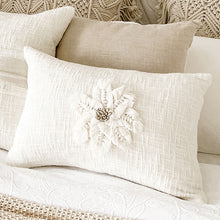 Load image into Gallery viewer, This cream macrame Boho cushion will be the perfect bohemian decorating piece whether you want to create a boho bedroom or lounge.
