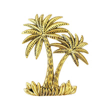 Load image into Gallery viewer, Blue and Brass Palm Tree Cushions to compliment your luxe coastal home or tropical interior. Palm Cushion Charm

