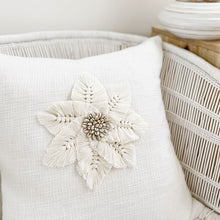 Load image into Gallery viewer, White boho cushion with macrame and shell cushion accessory. Perfect for a Boho style. White boho Cushion covers 50x50 - Square cushion covers
