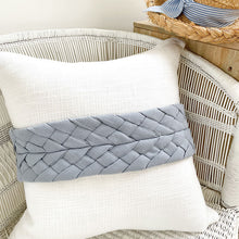 Load image into Gallery viewer, This white and soft blue cushion is a beautiful classic, cottage, coastal or Hamptons cushion. 100% white cotton cushion. 50x50 cushion cover
